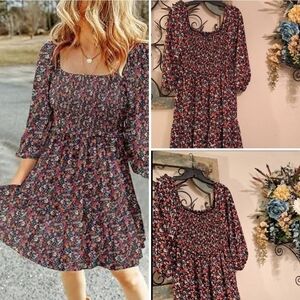 DOKOTOO Elegant Floral Square Neck Midi Dress. Excellent Condition NWOT Size Med